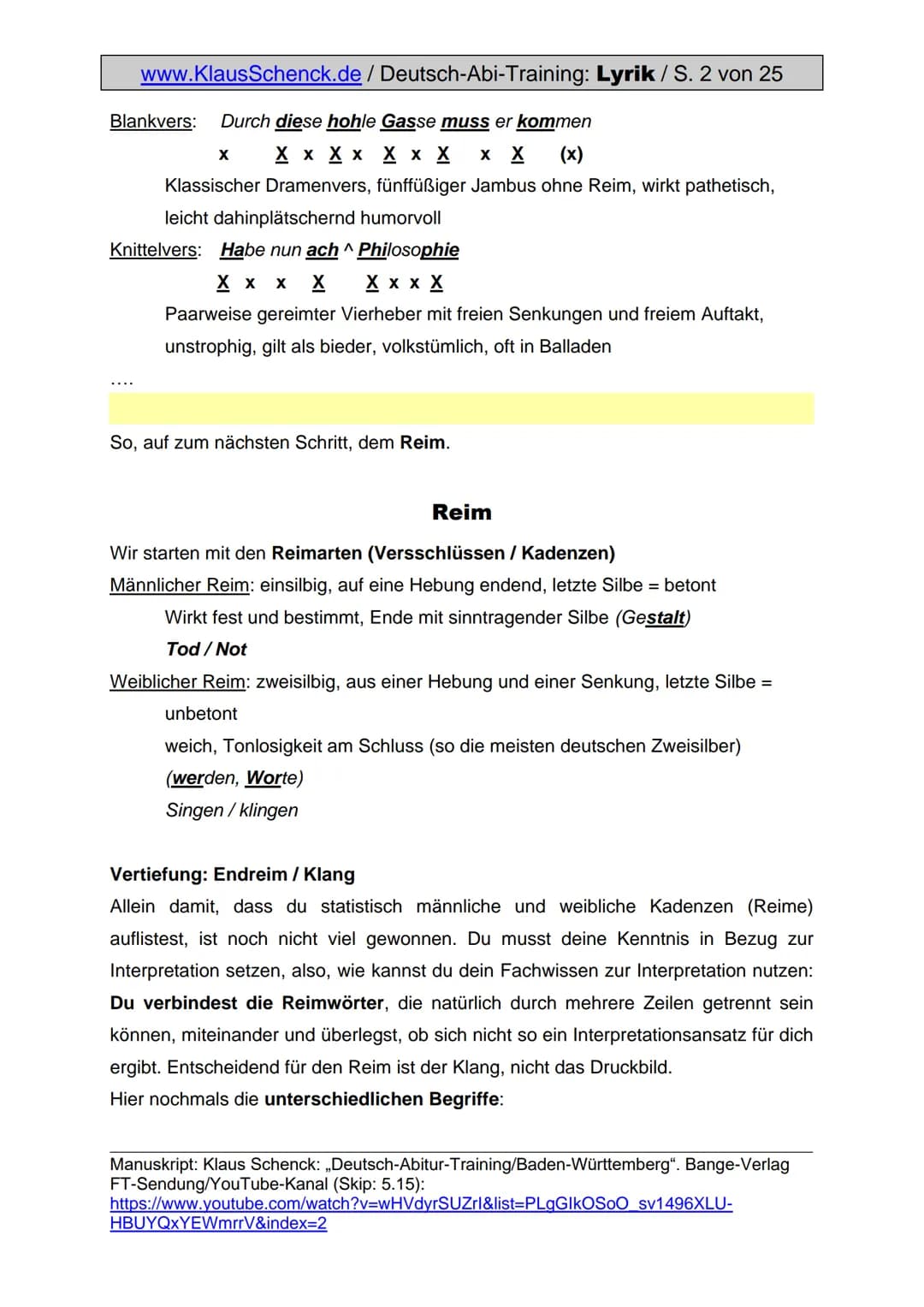 www.KlausSchenck.de / Deutsch-Abi-Training: Textanalyse / S. 1
Textanalyse (Aufgabe V)
Aus meiner Sicht ist die Textanalyse die einfachste A