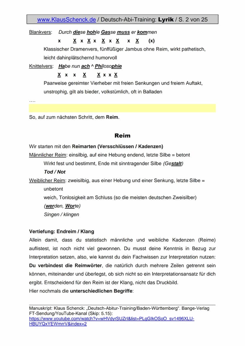 www.KlausSchenck.de / Deutsch-Abi-Training: Textanalyse / S. 1
Textanalyse (Aufgabe V)
Aus meiner Sicht ist die Textanalyse die einfachste A