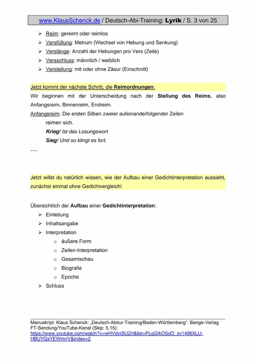 www.KlausSchenck.de / Deutsch-Abi-Training: Textanalyse / S. 1
Textanalyse (Aufgabe V)
Aus meiner Sicht ist die Textanalyse die einfachste A