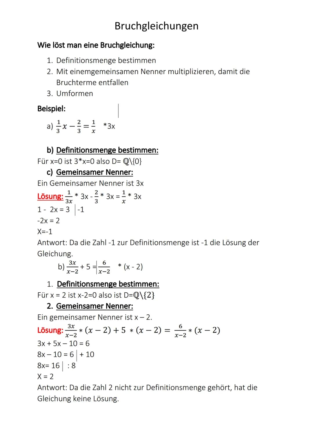 
<h2 id="bruchgleichungenbungeneinfhrung">Bruchgleichungen übungen - Einführung</h2>
<p>Bei der Lösung einer Bruchgleichung sind mehrere Sch