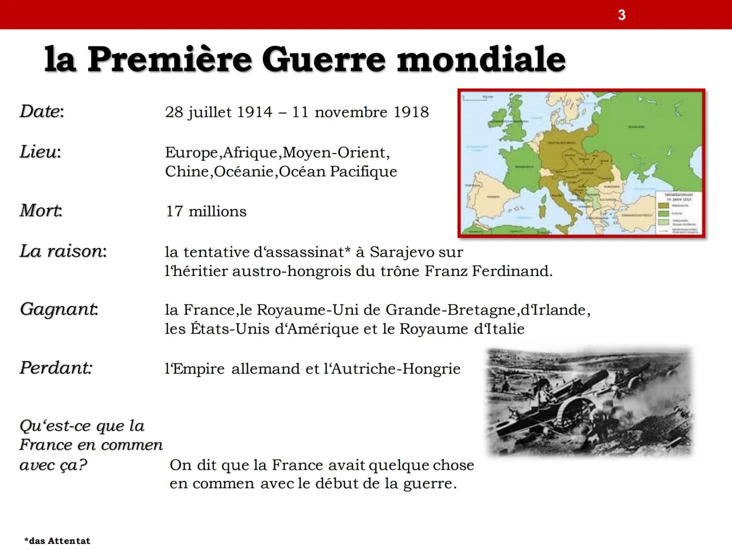 1
LES RELATIONS
FRANCO-ALLEMANDES TABLE DES MATIÈRES
1914-
1918
1939-
1945
1958
1989
1991
1993
1999
2017-
2019
• la Première Guerre mondiale