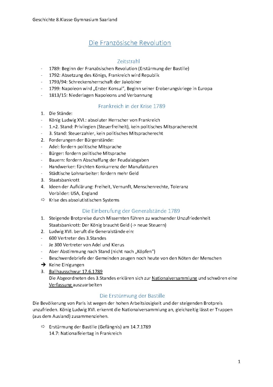 Französische Revolution: Zeitstrahl und Zusammenfassung für Schüler