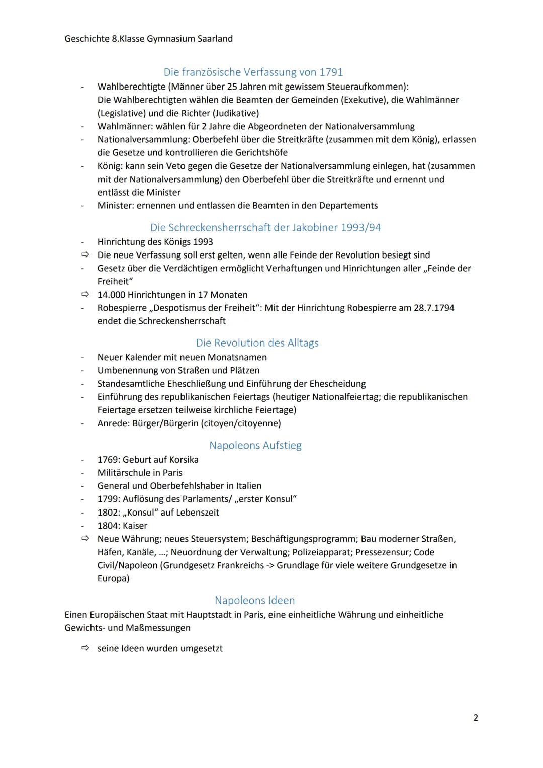 Geschichte 8.Klasse Gymnasium Saarland
Die Französische Revolution
-
Zeitstrahl
1789: Beginn der Französischen Revolution (Erstürmung der Ba