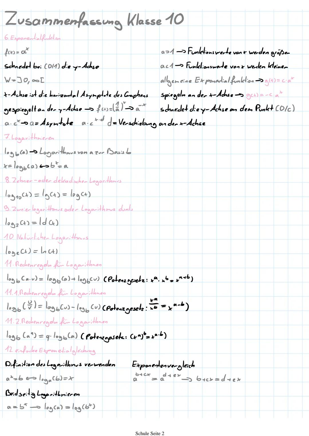 Zusammenfassung Klasse 10
1. Elementare Kreisteile
Länge des Kreisbogens b b = 360° ¹2 Tir
a
Flächeninhalt des Kressektors A_A = 360° Tr²
2.