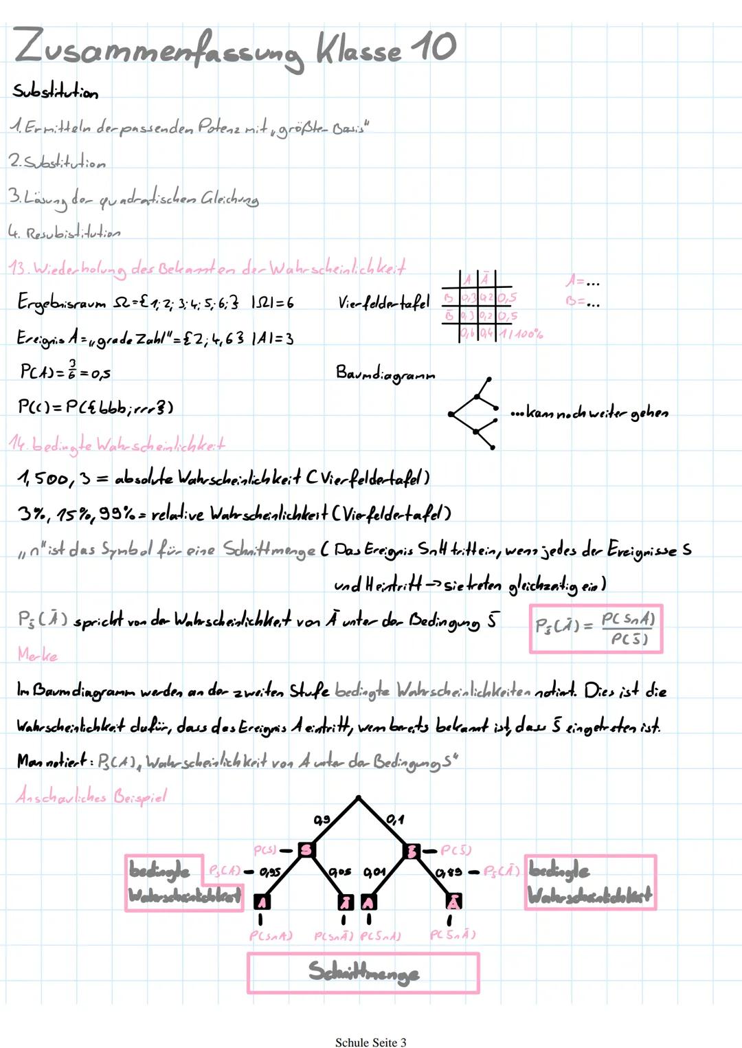 Zusammenfassung Klasse 10
1. Elementare Kreisteile
Länge des Kreisbogens b b = 360° ¹2 Tir
a
Flächeninhalt des Kressektors A_A = 360° Tr²
2.