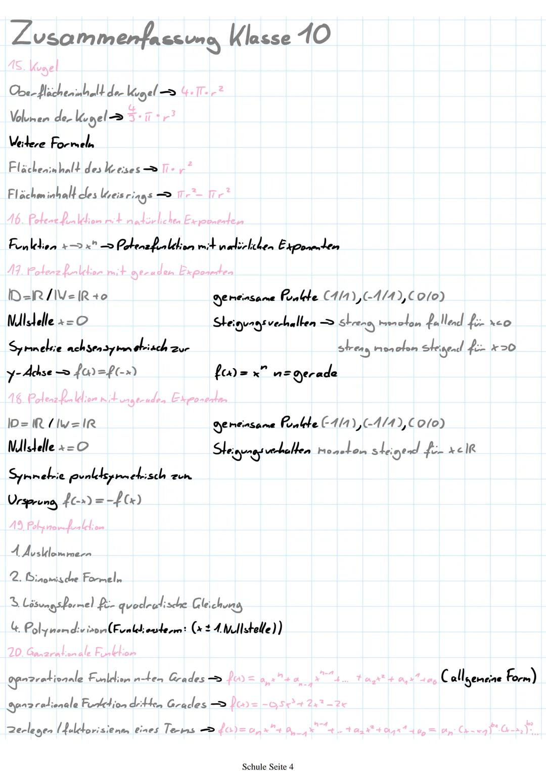 Zusammenfassung Klasse 10
1. Elementare Kreisteile
Länge des Kreisbogens b b = 360° ¹2 Tir
a
Flächeninhalt des Kressektors A_A = 360° Tr²
2.