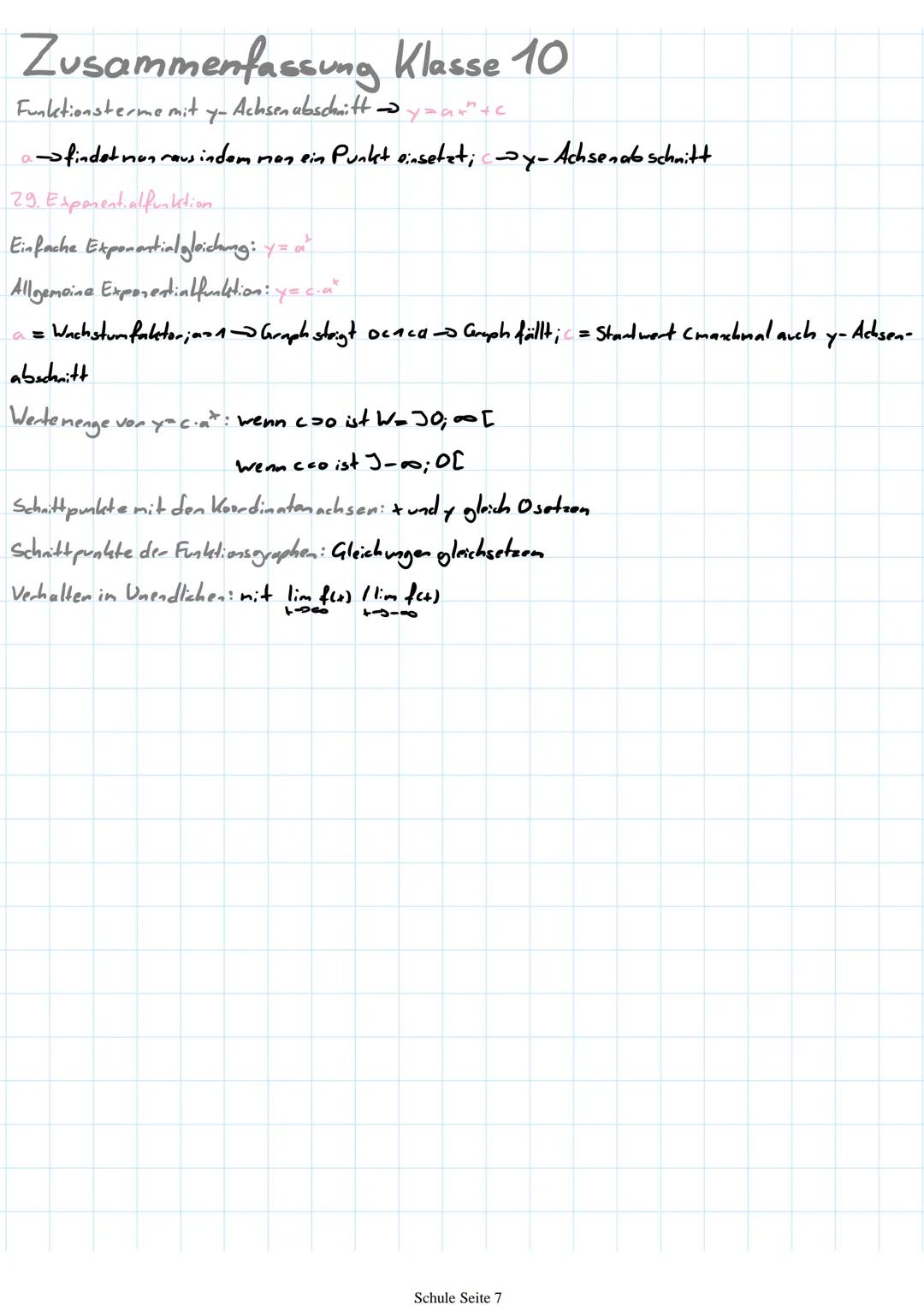 Zusammenfassung Klasse 10
1. Elementare Kreisteile
Länge des Kreisbogens b b = 360° ¹2 Tir
a
Flächeninhalt des Kressektors A_A = 360° Tr²
2.