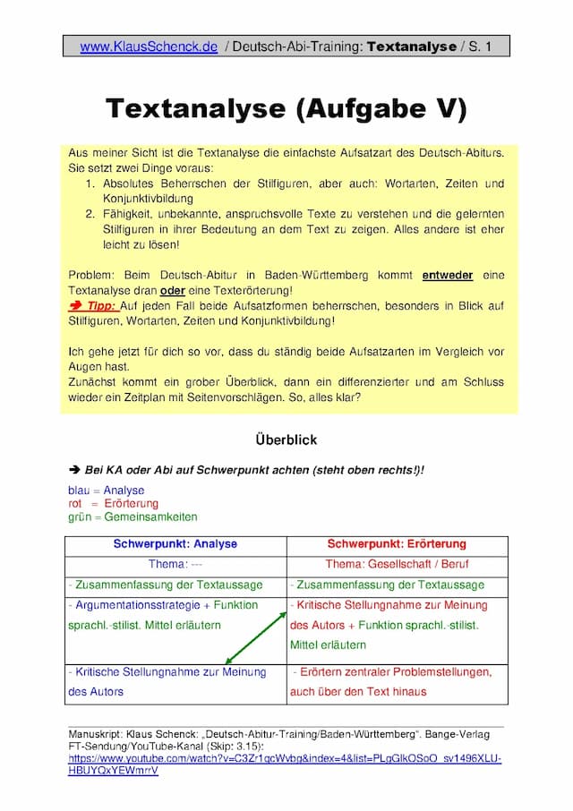 Know Klassenarbeiten/Textanalyse (D-Abi/BW) mit Anforderungsprofil plus visualisierter Lösung thumbnail