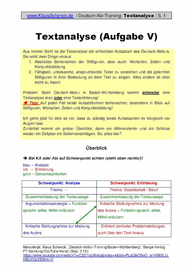 Know Klassenarbeiten/Textanalyse (D-Abi/BW) mit Anforderungsprofil plus visualisierter Lösung thumbnail