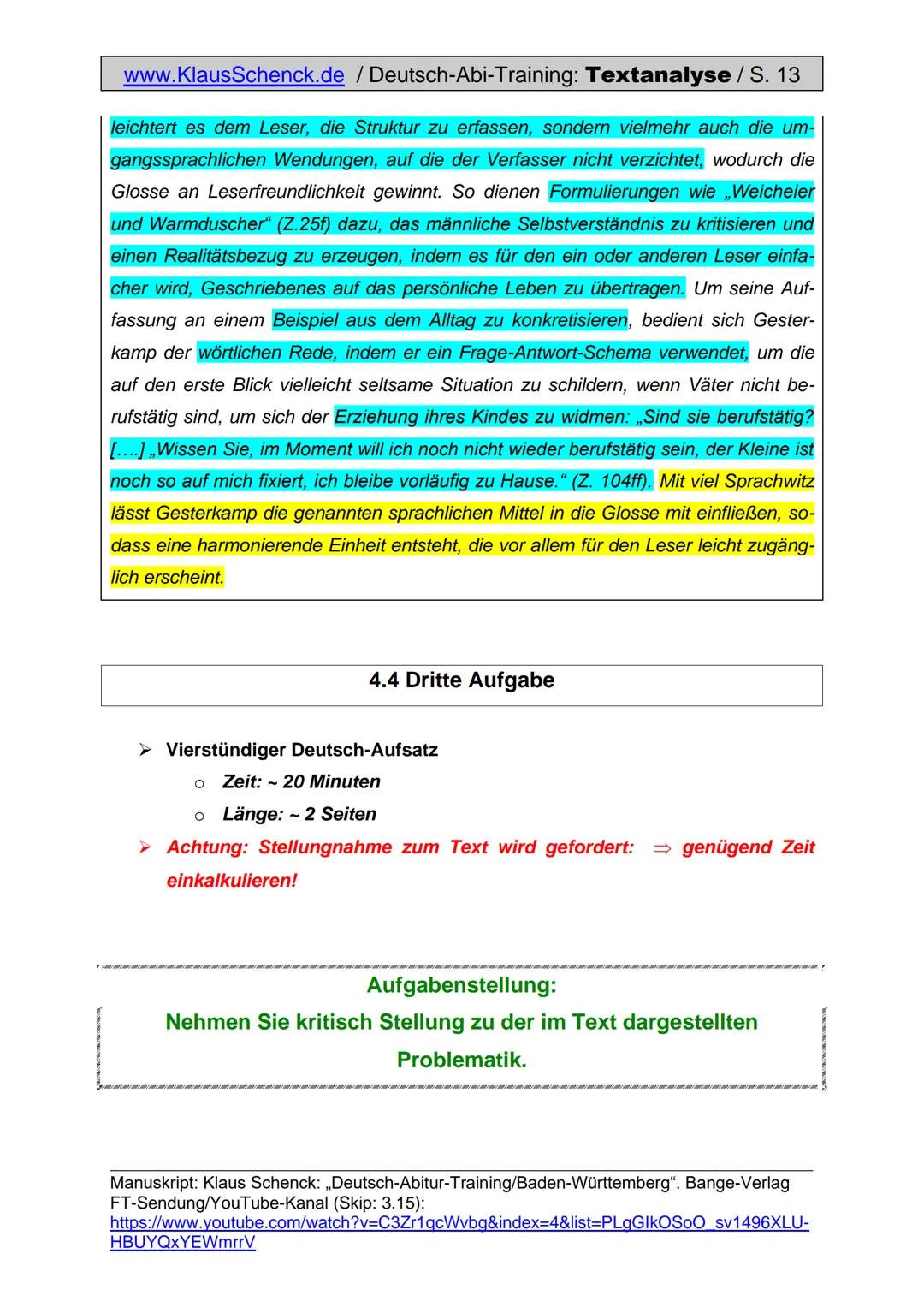 www.KlausSchenck.de/ 6-stündige KA / Schenck / Deutsch /
KA-Lösung: Textanalyse / ,,Ich bin ein Krisenkind" / Seite 1 von 4
Aufgabenstellung