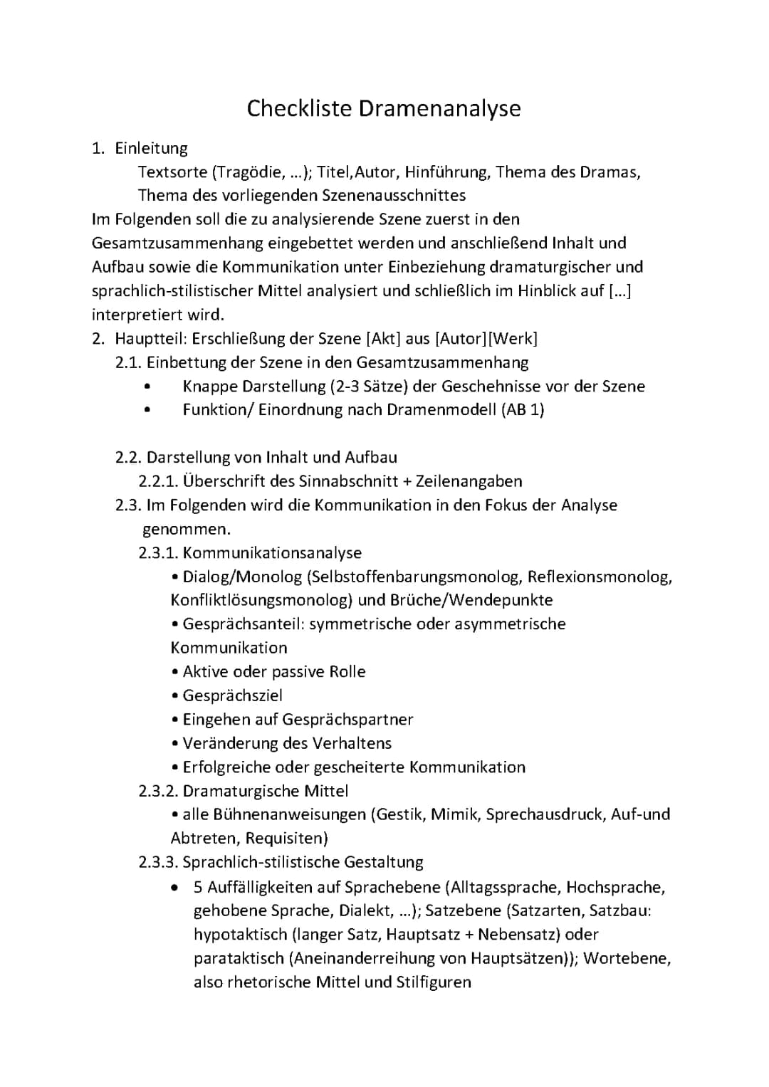 Checkliste Dramenanalyse