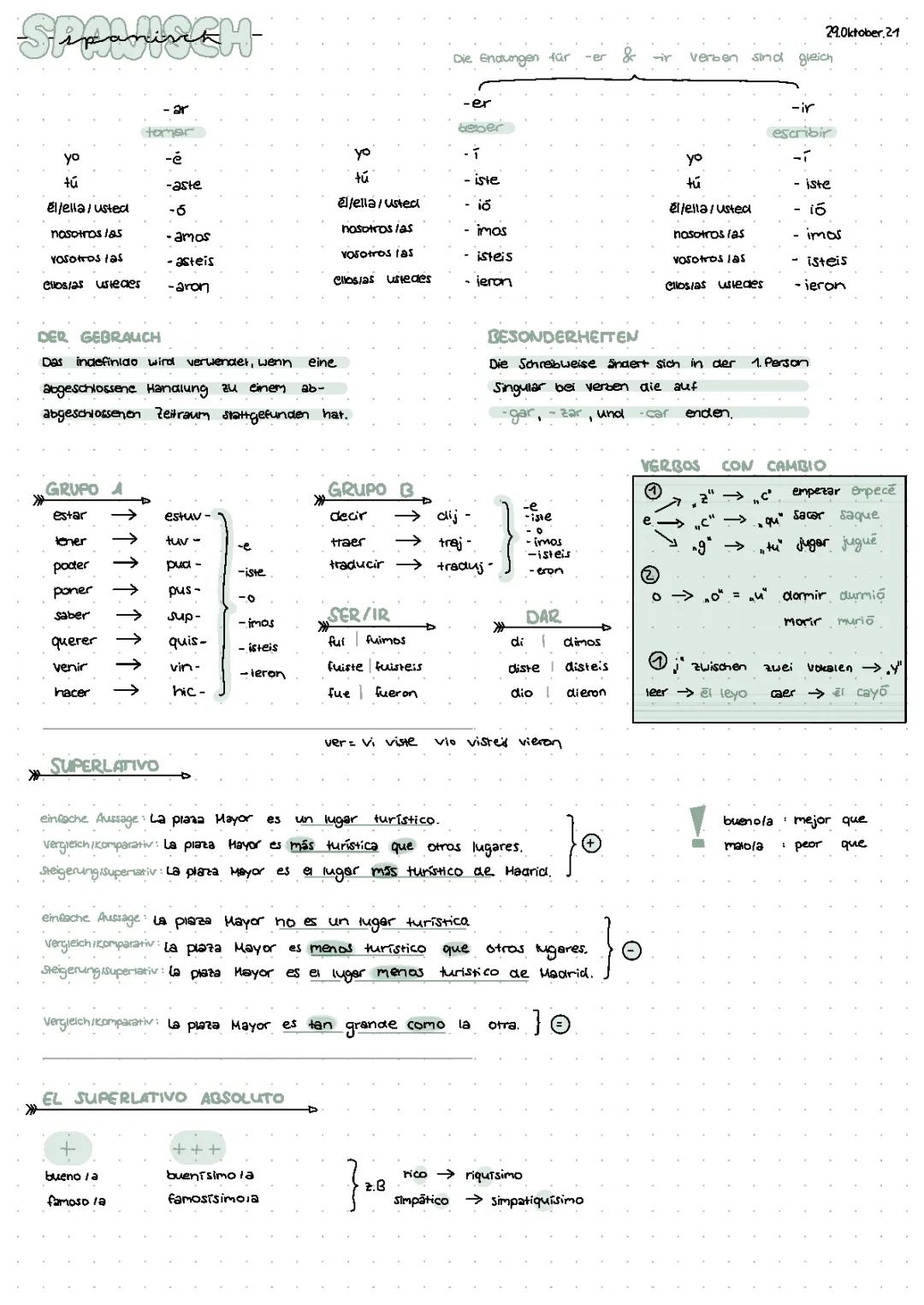Indefinido und Superlativo