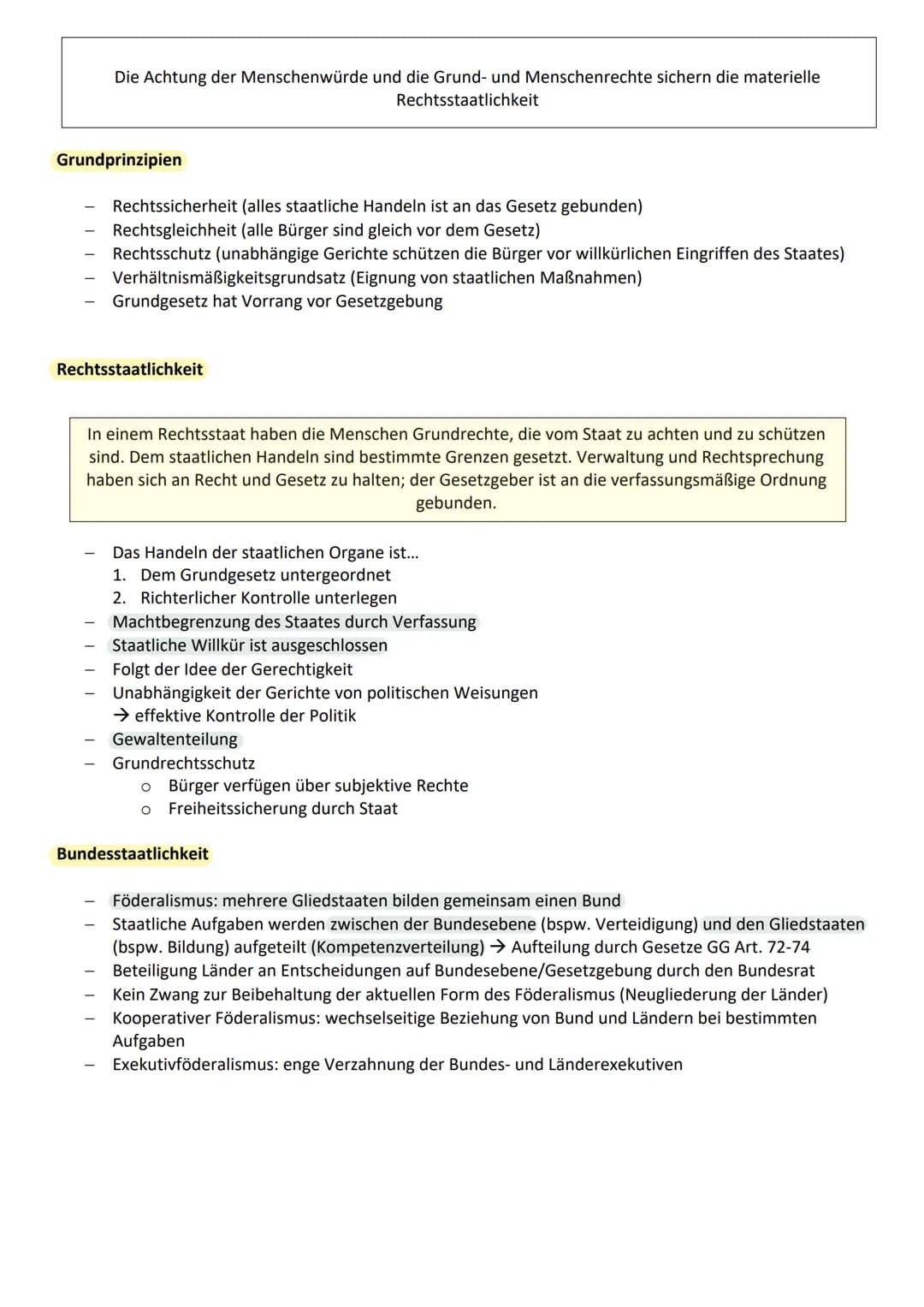 Q1.1 Verfassung und Verfassungswirklichkeit
1. Grundrechte und Rechtsstaatlichkeit in der Verfassung
Das Grundgesetz hat Vorrang vor allen a