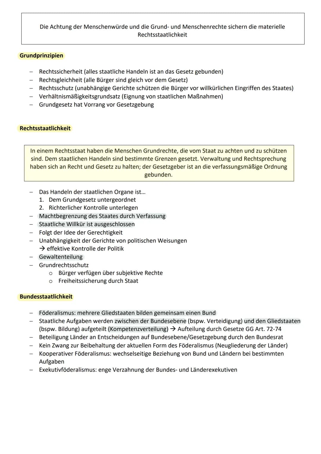 Q1.1 Verfassung und Verfassungswirklichkeit
1. Grundrechte und Rechtsstaatlichkeit in der Verfassung
Das Grundgesetz hat Vorrang vor allen a