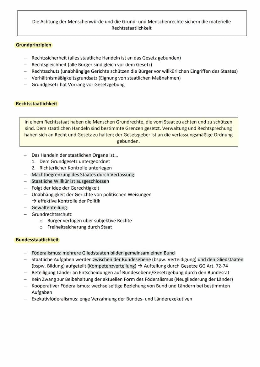 Q1.1 Verfassung und Verfassungswirklichkeit
1. Grundrechte und Rechtsstaatlichkeit in der Verfassung
Das Grundgesetz hat Vorrang vor allen a