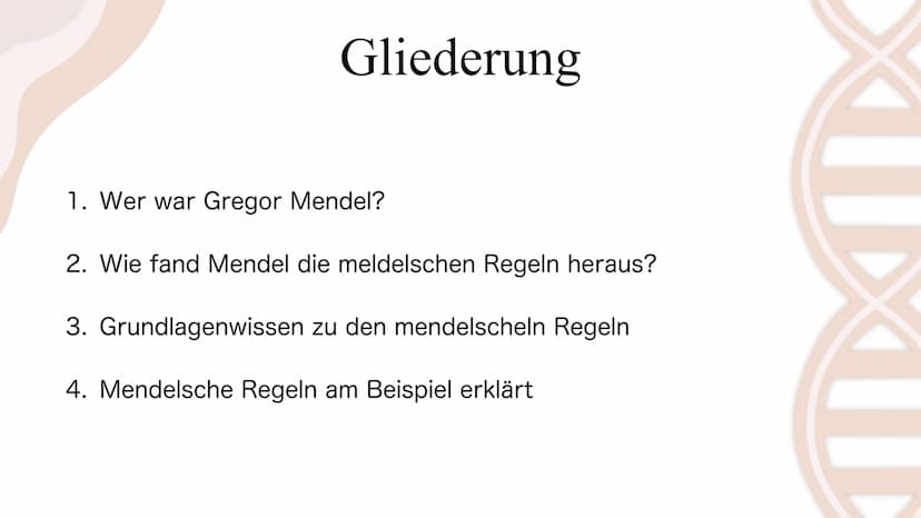 Die Mendelschen Regeln
Gregor Mendel Gliederung
1. Wer war Gregor Mendel?
2. Wie fand Mendel die meldelschen Regeln heraus?
3. Grundlagenwis