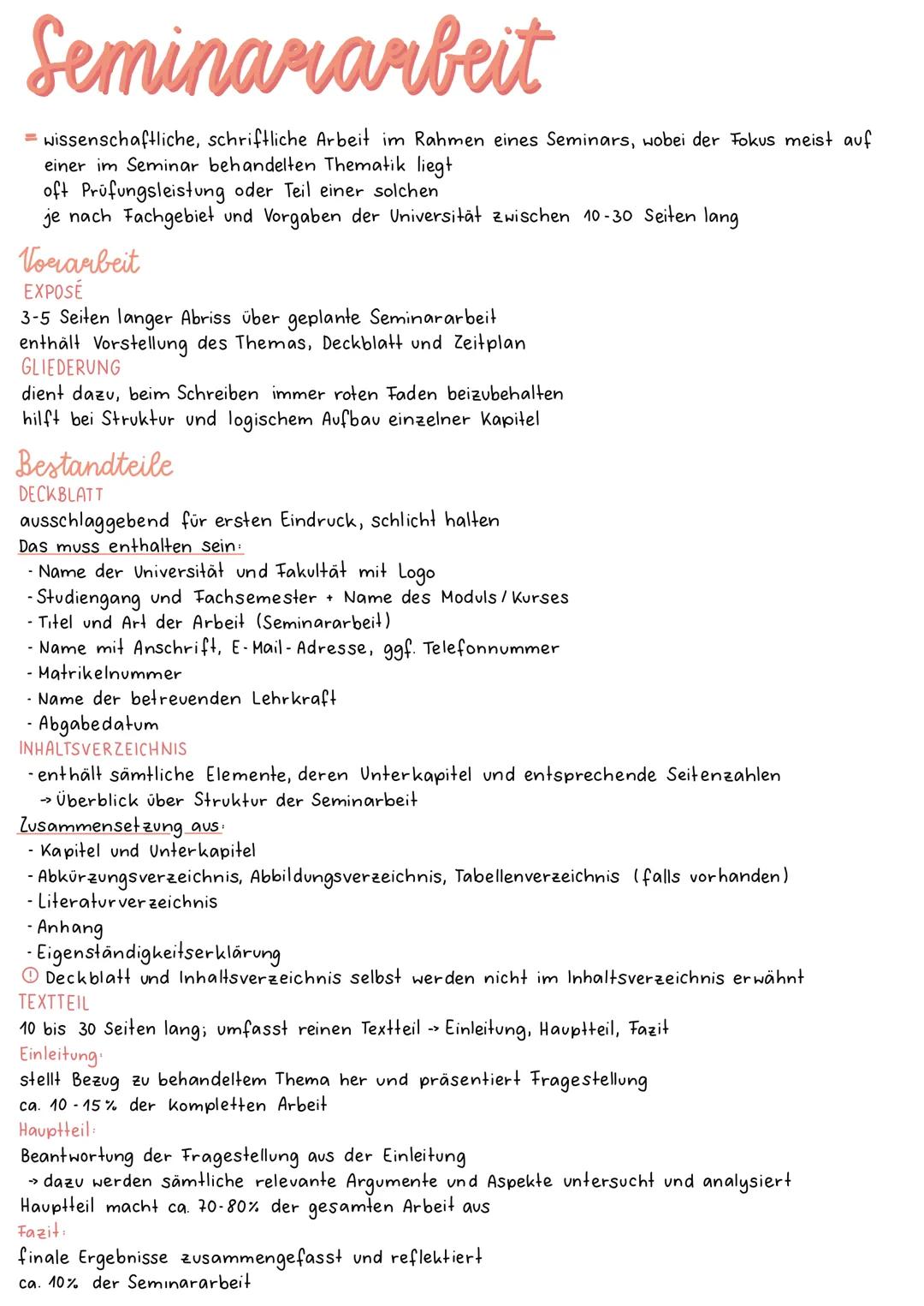 Seminararbeit
= wissenschaftliche, schriftliche Arbeit im Rahmen eines Seminars, wobei der Fokus meist auf
einer im Seminar behandelten Them