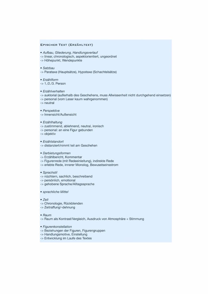 KURZEPIK UBERBLICK
Was sind epische Texte?
Epische Texte sind Texte in dem jegliche Form von erzählender/narrativer Dichtung vorkommt.
Episc