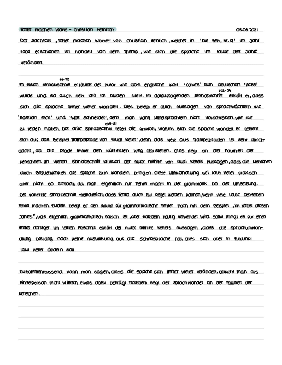 Fenier machen worte - christian Heinrian
Der SachrextFenier machen worte" von christian Heinrich, welcher in 'Die Zeit, Nr. 19' im Jahr
2009