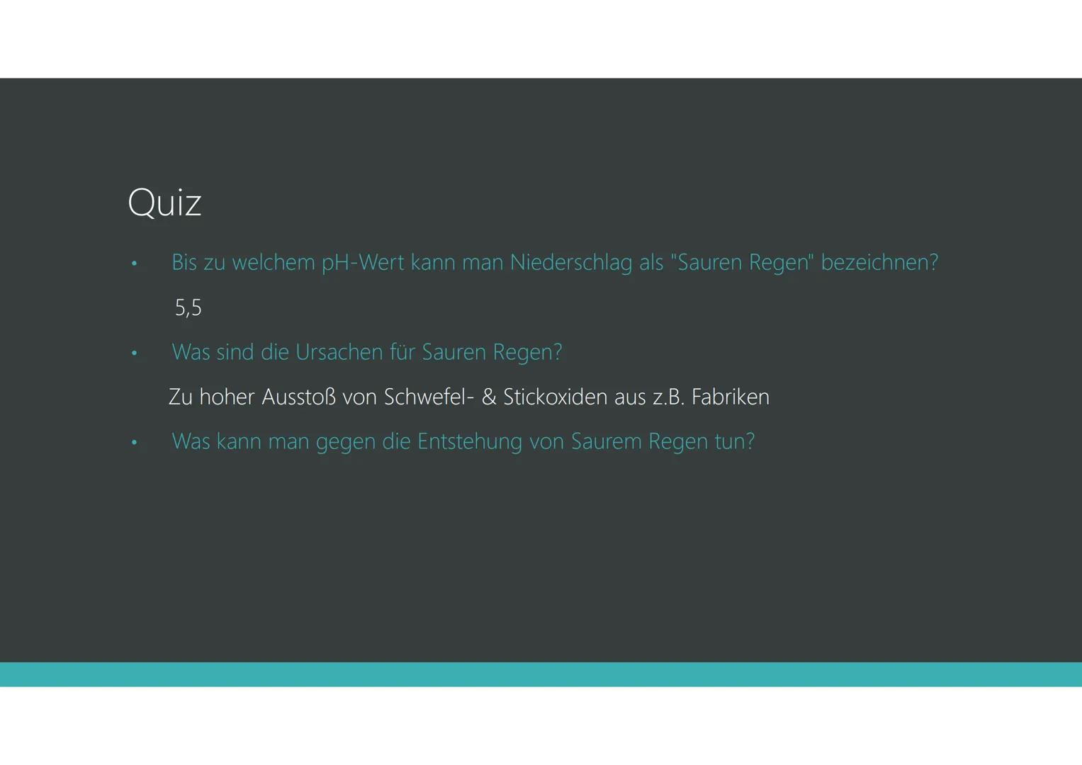 Saurer Regen
JANA ELVERS & LUISE HAMSCH, 8C Gliederung
• Allgemein
• Ursachen
●
Entstehung
●
Auswirkungen
Gegenmaßnahmen
Reaktionsgleichunge