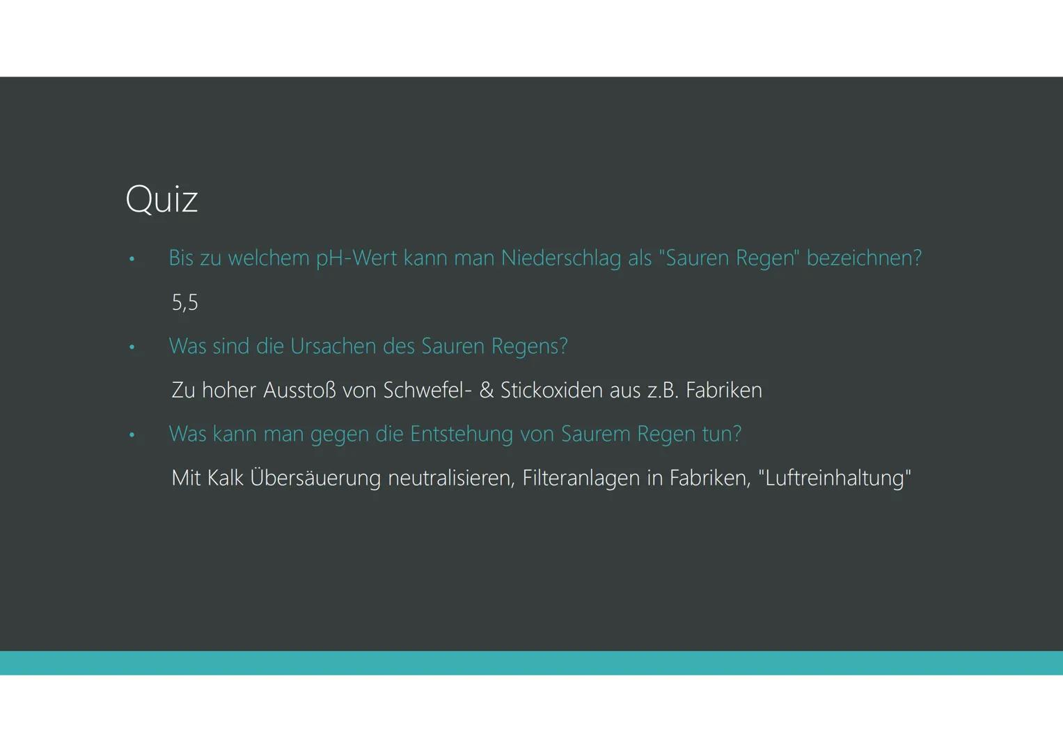 Saurer Regen
JANA ELVERS & LUISE HAMSCH, 8C Gliederung
• Allgemein
• Ursachen
●
Entstehung
●
Auswirkungen
Gegenmaßnahmen
Reaktionsgleichunge