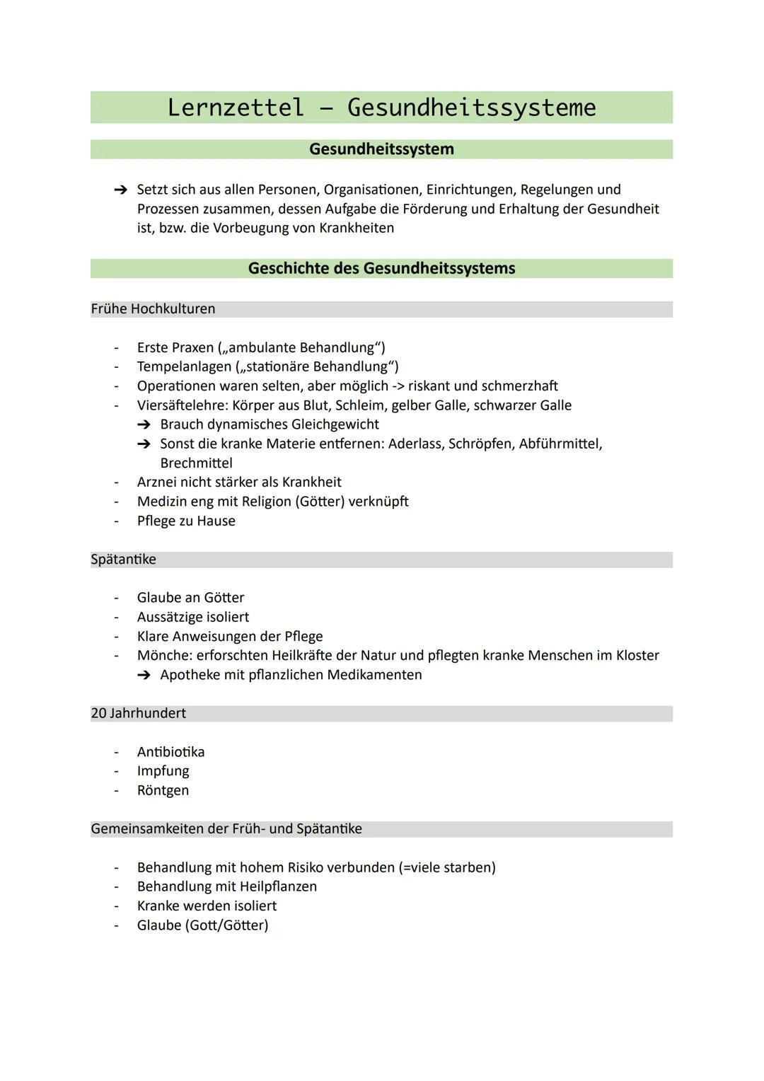 Lernzettel - Gesundheitssysteme
Gesundheitssystem
→ Setzt sich aus allen Personen, Organisationen, Einrichtungen, Regelungen und
Prozessen z