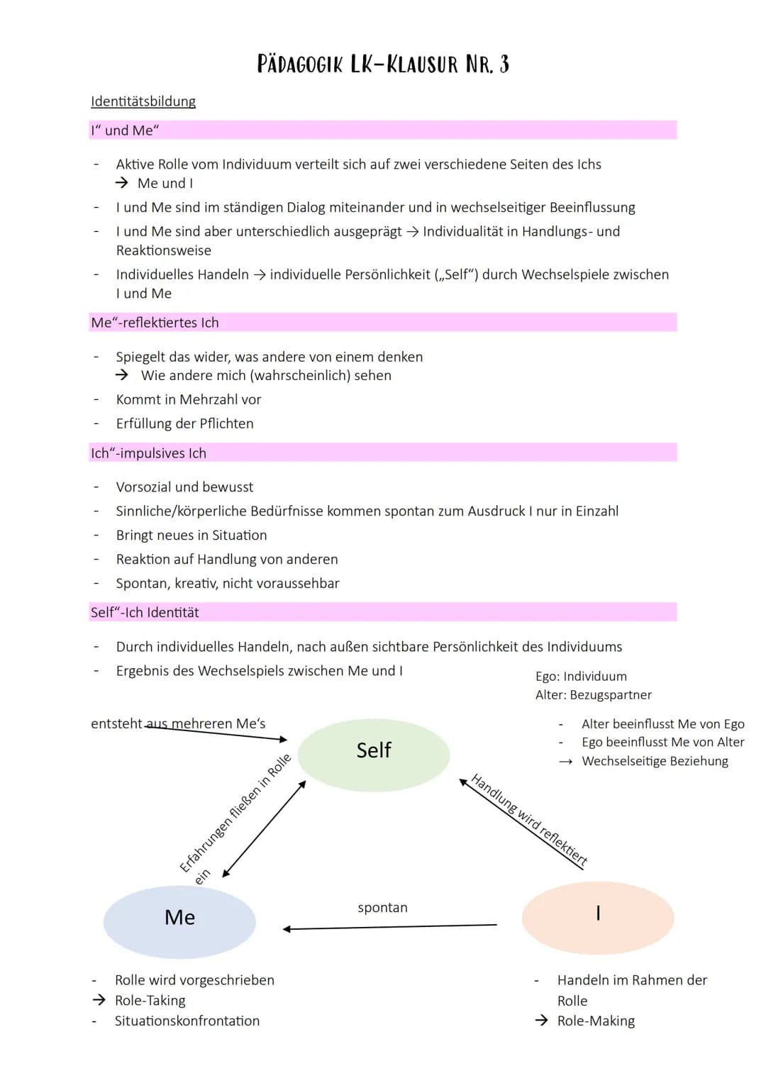PÄDAGOGIK LK-KLAUSUR NR. 3
Interaktionismus nach Georg H. Mead (1863-1931) und die 5. Phase nach Erikson
Definitionen
Soziale Interaktion
Me