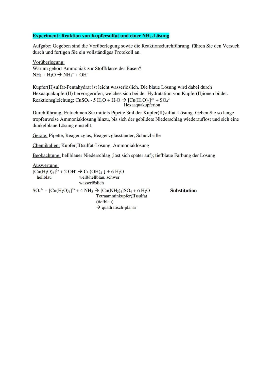 •Komplexchemie
Kupfersulfat - Salz der Schwefelsäure
Kupfersulfat = Kupfersalz der Schwefelsäure
wird für Vielzahl von Prozessen und Reaktio