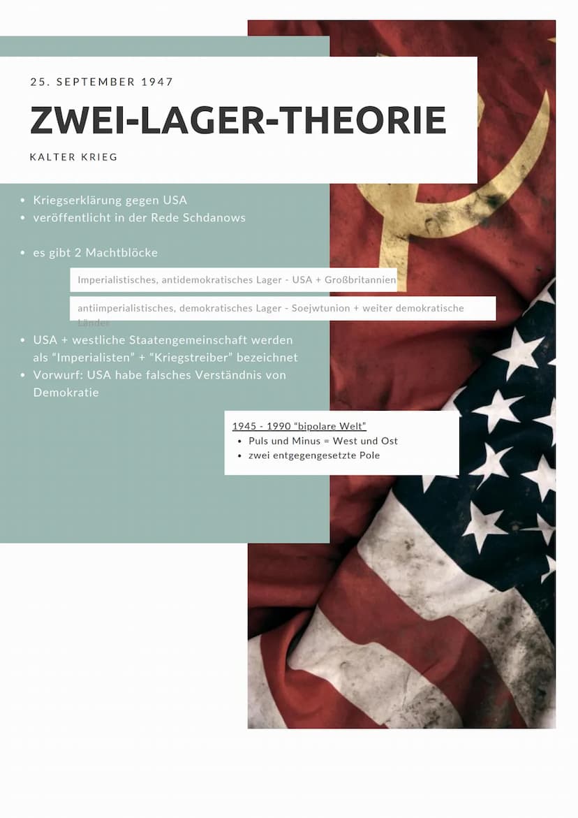 OST-WEST-KONFLIKT
Verlauf
o UdSSR + USA - Anti-Hitler-Koalition:
gemeinsamer Kampf gegen NS-Regime
(Deutschland) - führt zu Aufstieg zu
Supe