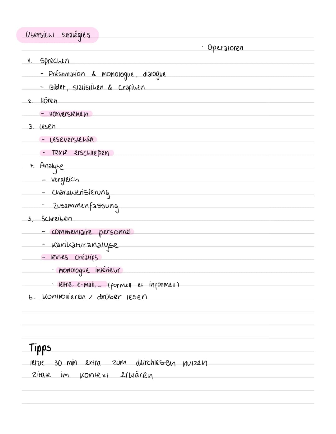 Strategien
Französisch - Abitur Übersicht stratégies
1. Sprechen
2.
Présentation & monologue, dialogue
Bilder, Statistiken & Grafiken.
Hören