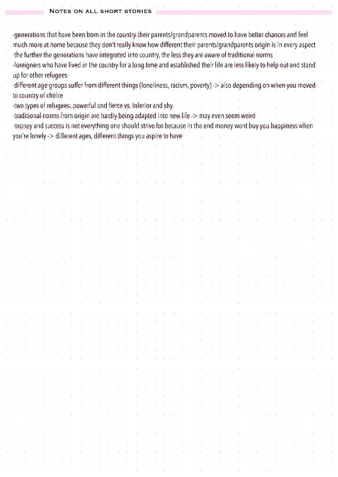 Notes on Short Stories (The Escape, Loose Change, She shall not be moved, the third and final continent)