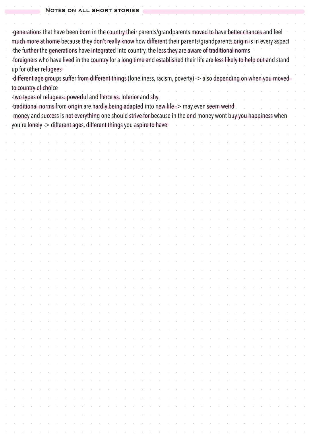 NOTES ON ALL SHORT STORIES
-generations that have been born in the country their parents/grandparents moved to have better chances and feel
