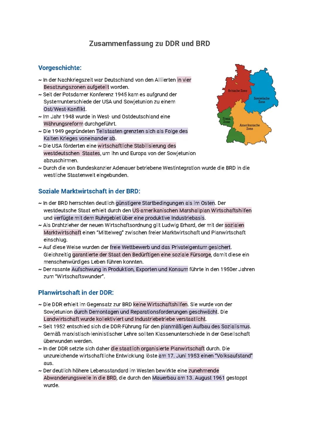 Zusammenfassung zu DDR und BRD
