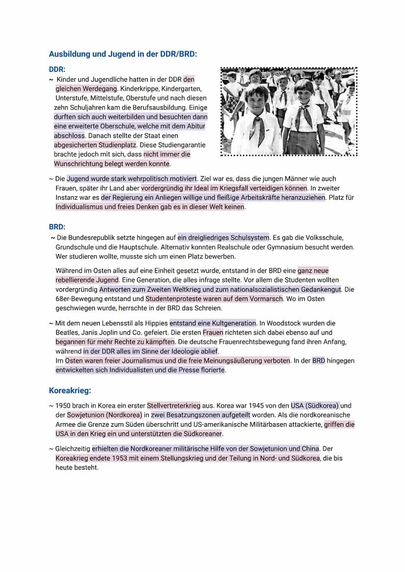 Zusammenfassung zu DDR und BRD
Vorgeschichte:
~ In der Nachkriegszeit war Deutschland von den Alliierten in vier
Besatzungszonen aufgeteilt 