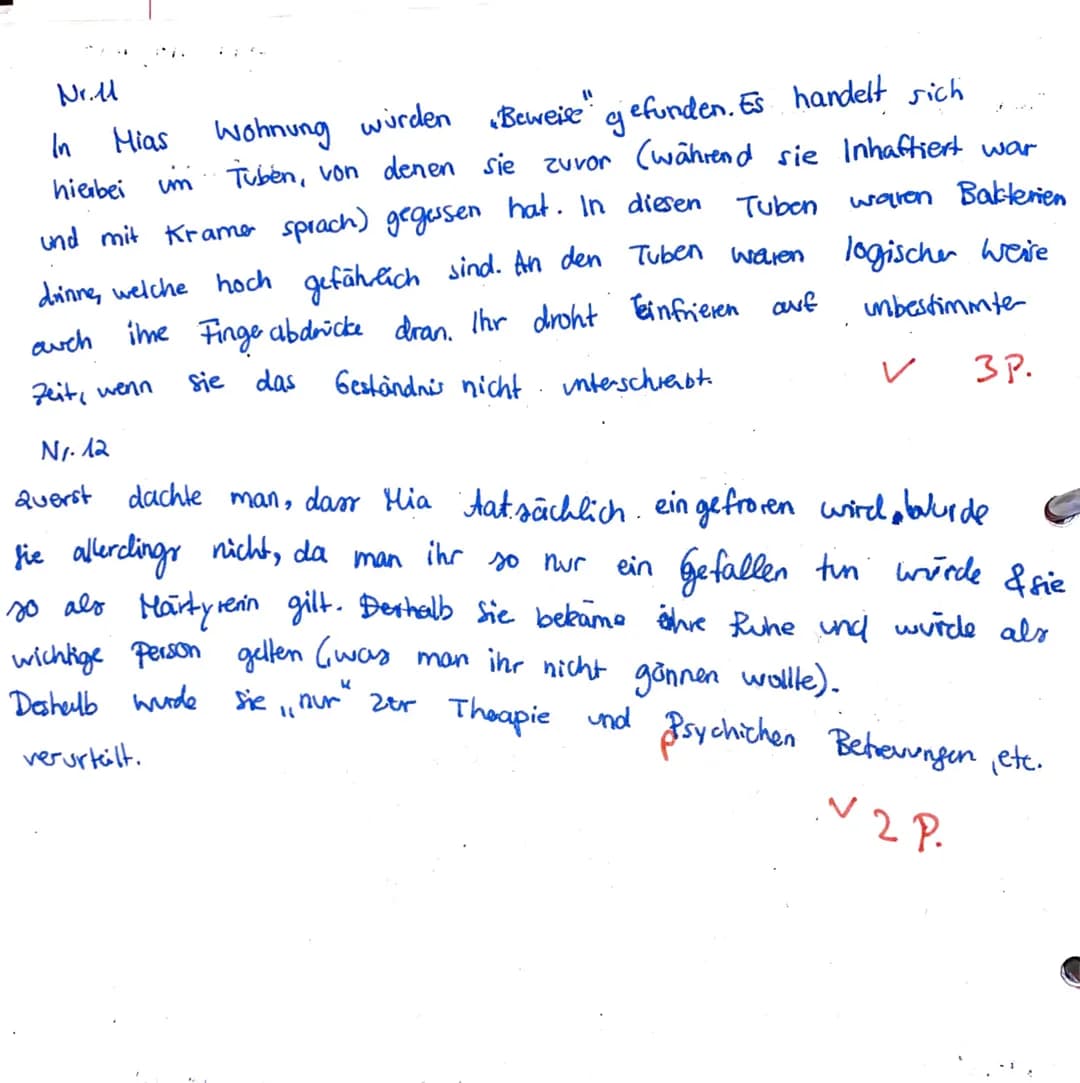 Lektüretest zu Juli Zehs Roman Corpus, Delicti
Name:
Datum: 12.01.2
1. Wie heißt Mias Verteidiger mit vollem Namen?
1 P.
2. Warum steht Mia 