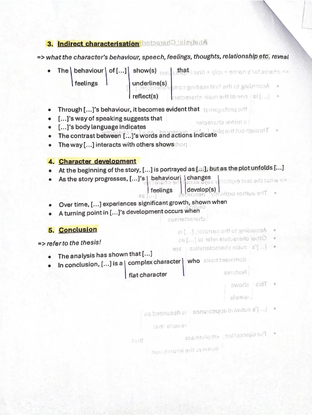 Analysis: Characterisation
1. Thesis
=> character's name + role + first impression
• According to the first reading comprehension, [...] 
• 