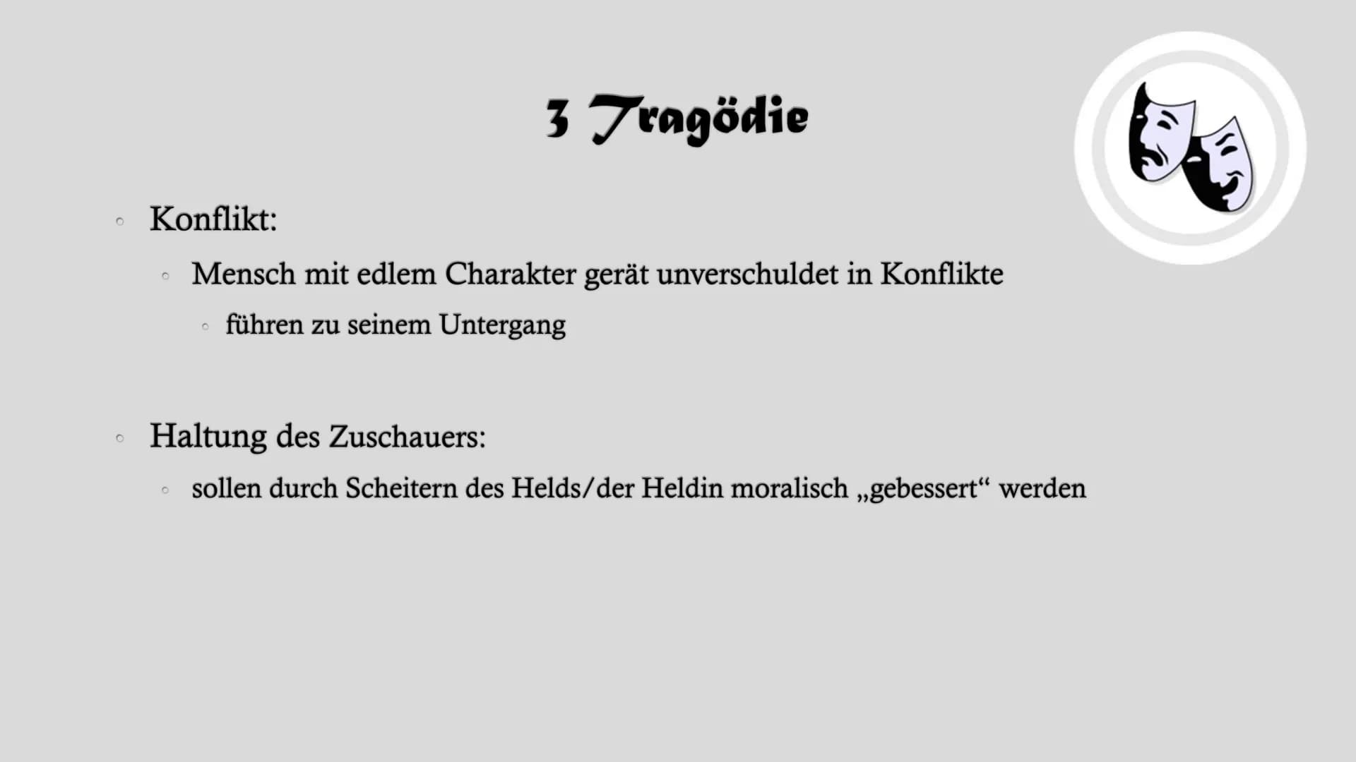 Dramentheorie Gliederung
1. Grundmerkmale des Dramas
2. Komödie
3. Tragödie
4. Theater-Wörterbuch
5. Die Geburt des Dramas - Das antike Thea