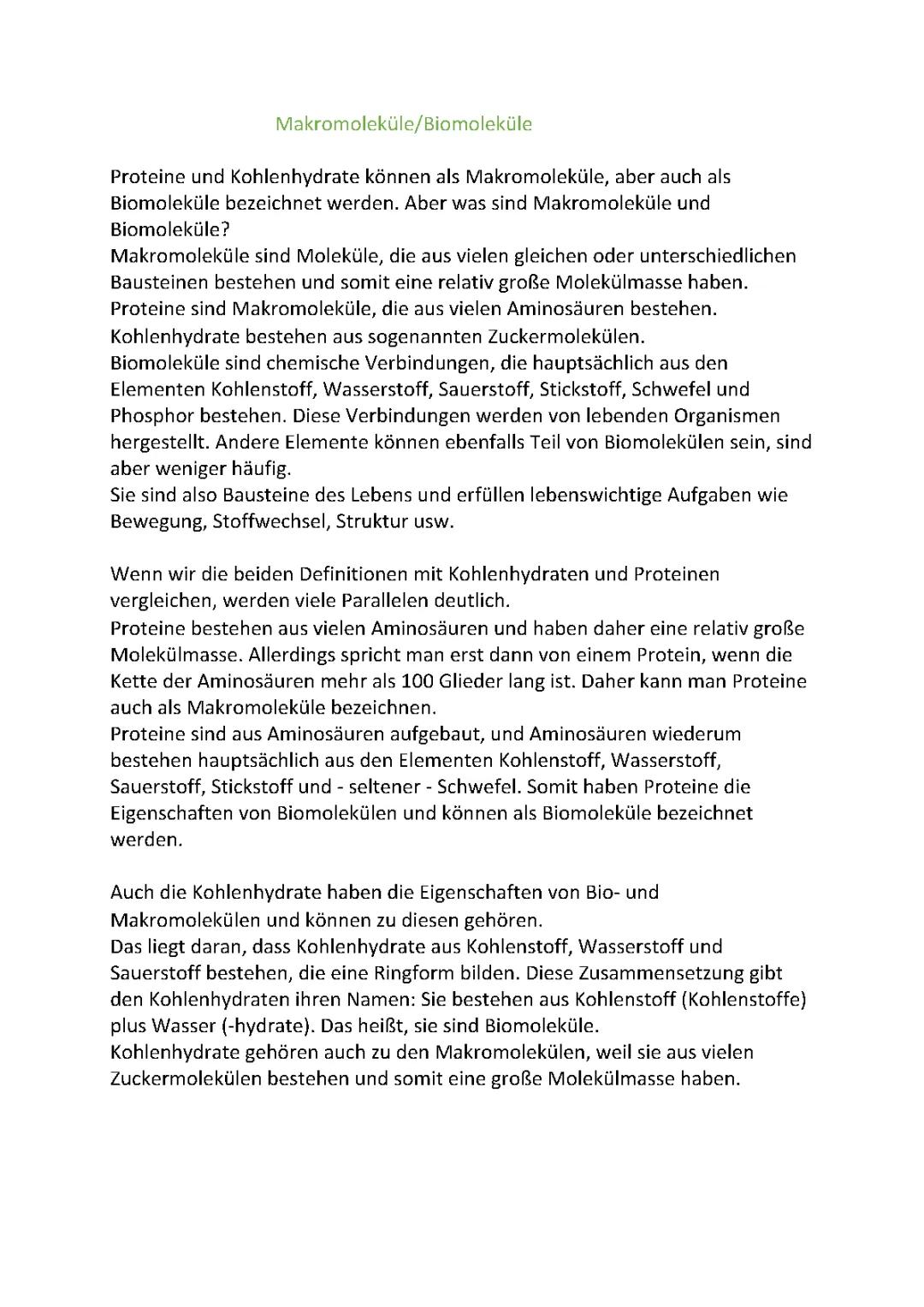 Makromoleküle und Biomoleküle einfach erklärt: Proteine und Kohlenhydrate