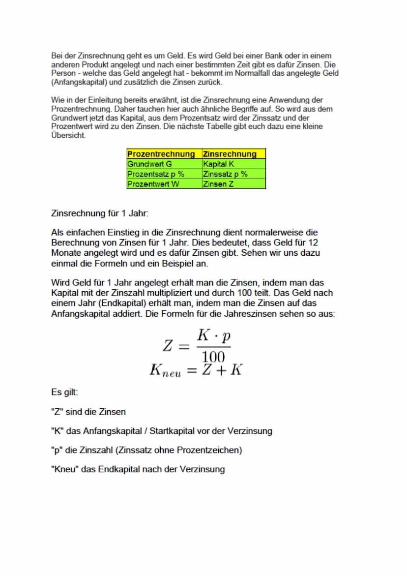 9. Klasse Prozent- und Zinsrechnen
Zusammenfassung
Prozentrechnung Grundlagen
Beginnen wir mit den Grundlagen der Prozentrechnung. Jeder eri