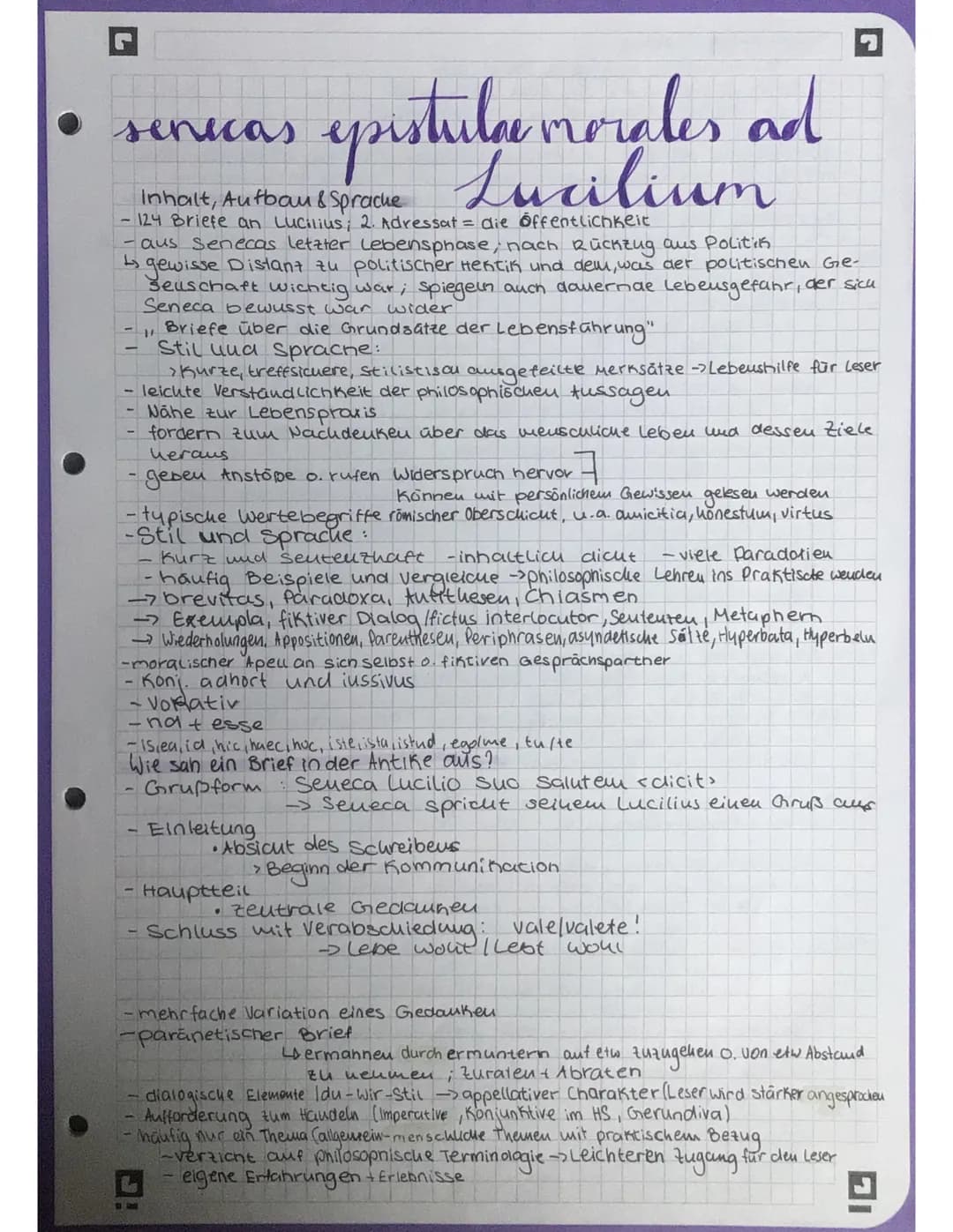 senicas.
Inhalt, Aufbau & Sprache.
124 Briefe an Lucilius; 2. Adressat = die Öffentlichkeit
aus Senecas letzter Lebensphase, nach Rückzug au