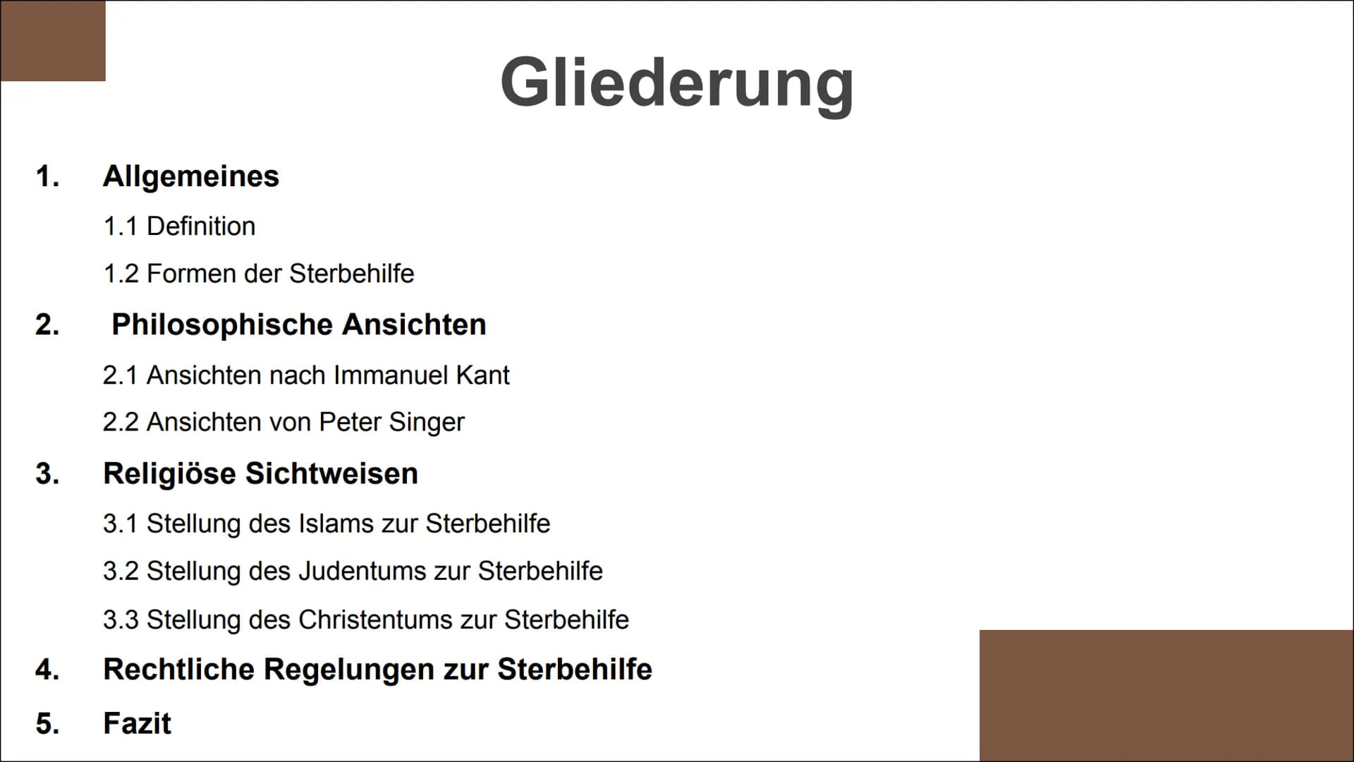 Die Sterbehilfe
in Deutschland: Eine rechtliche
und ethisch herausfordernde
Diskussion 1.
2.
3.
Allgemeines
1.1 Definition
1.2 Formen der St