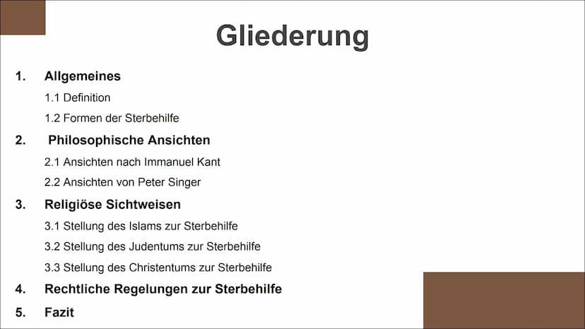 Die Sterbehilfe
in Deutschland: Eine rechtliche
und ethisch herausfordernde
Diskussion 1.
2.
3.
Allgemeines
1.1 Definition
1.2 Formen der St