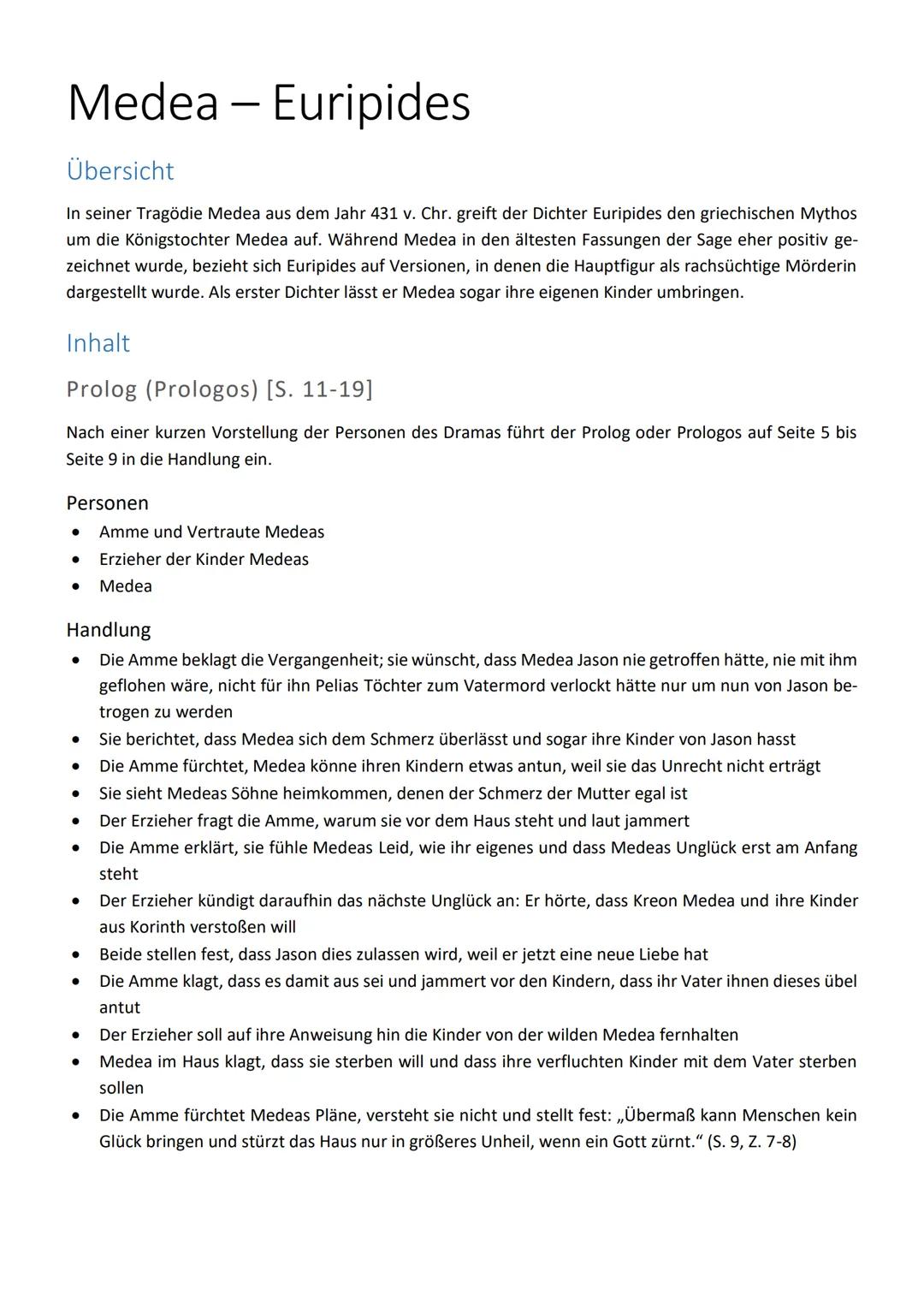 Medea - Euripides
Übersicht
In seiner Tragödie Medea aus dem Jahr 431 v. Chr. greift der Dichter Euripides den griechischen Mythos
um die Kö
