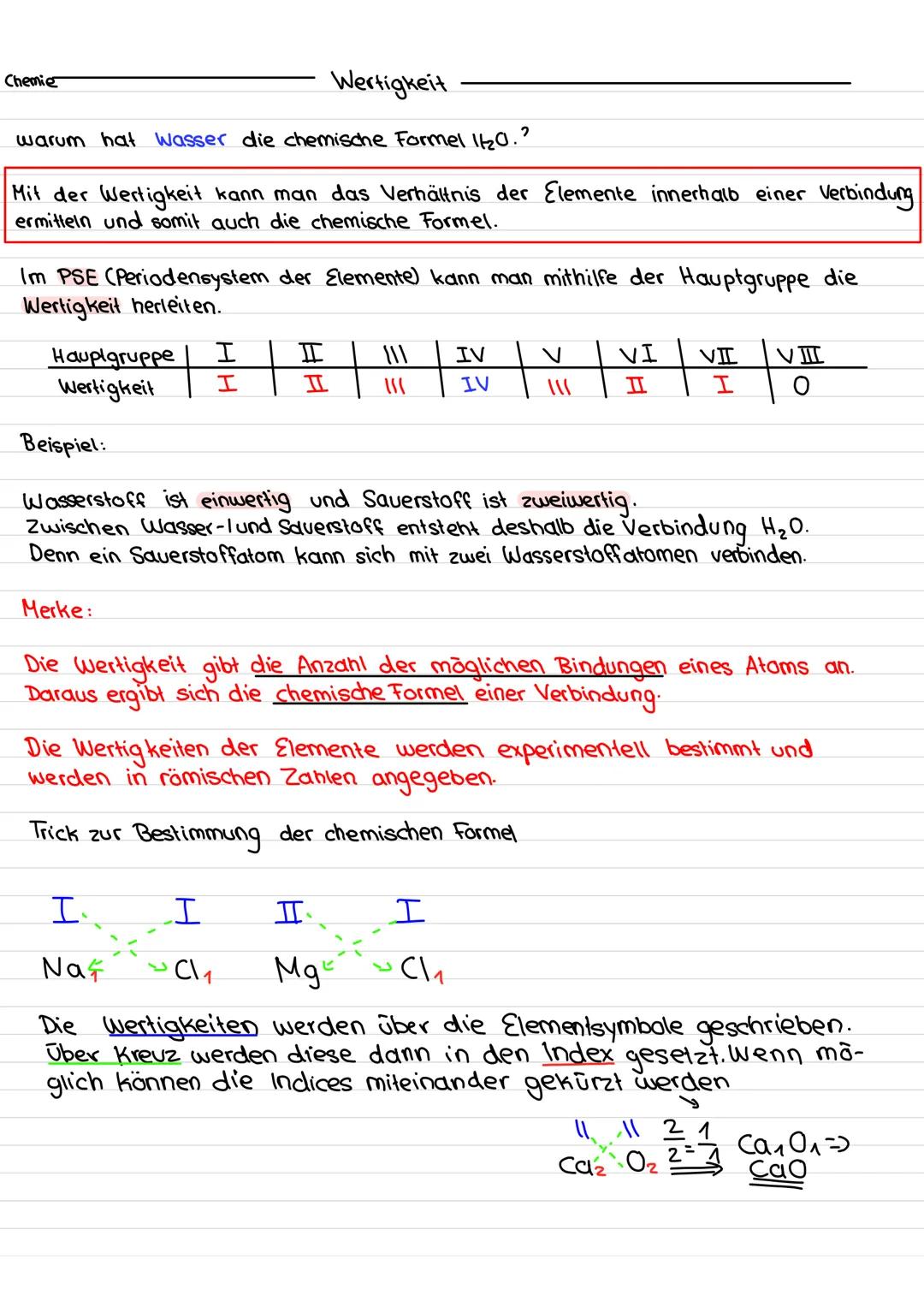 Chemie
warum hat wasser die chemische Formel 1₂0.²
Mit der Wertigkeit kann man das Verhältnis der Elemente innerhalb einer Verbindung
ermitt