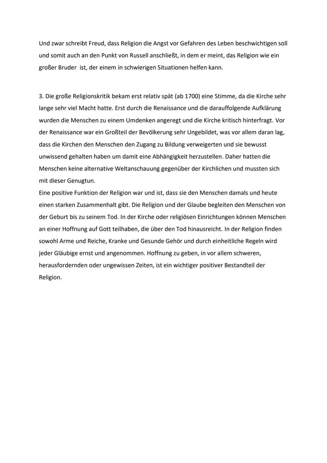 Hausarbeit Ethik
1. In seinem Text "Warum ich kein Christ bin" spricht Bertrand Russell, ein britischer
Philosoph, über Religionskritik. Die
