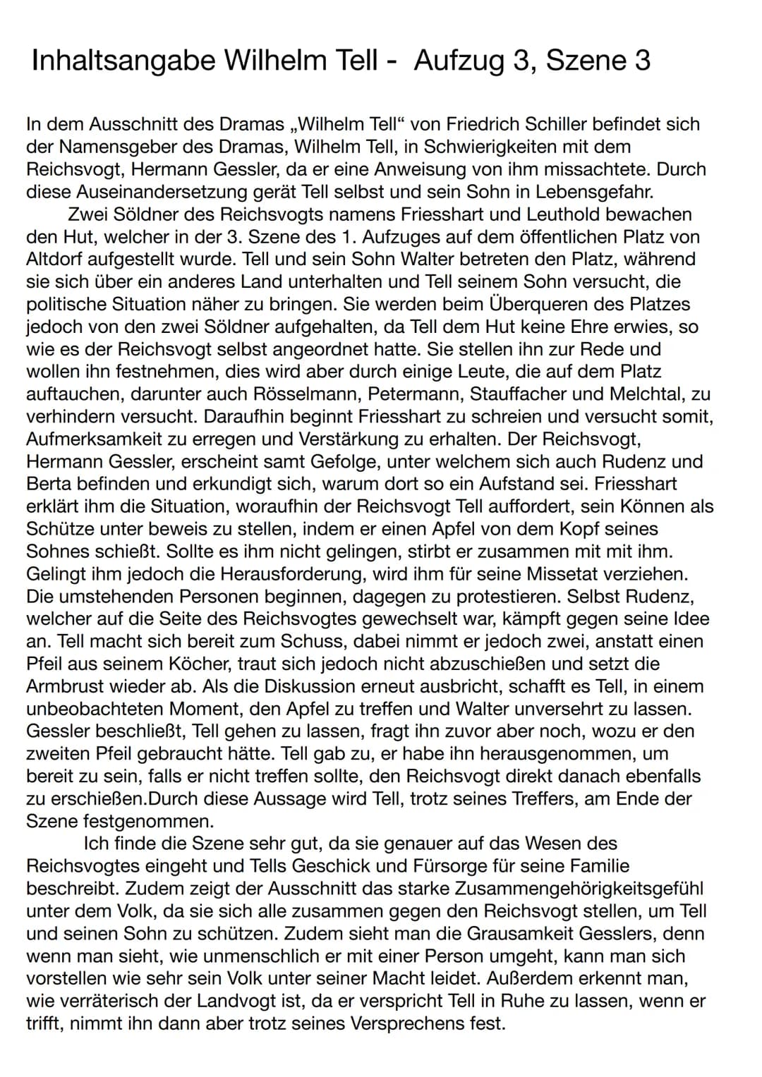 Inhaltsangabe Wilhelm Tell- Aufzug 3, Szene 3
In dem Ausschnitt des Dramas ,,Wilhelm Tell" von Friedrich Schiller befindet sich
der Namensge