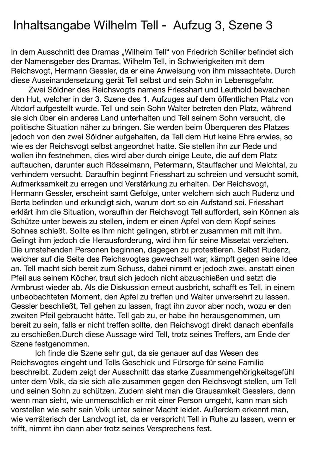 Inhaltsangabe Wilhelm Tell- Aufzug 3, Szene 3
In dem Ausschnitt des Dramas ,,Wilhelm Tell" von Friedrich Schiller befindet sich
der Namensge