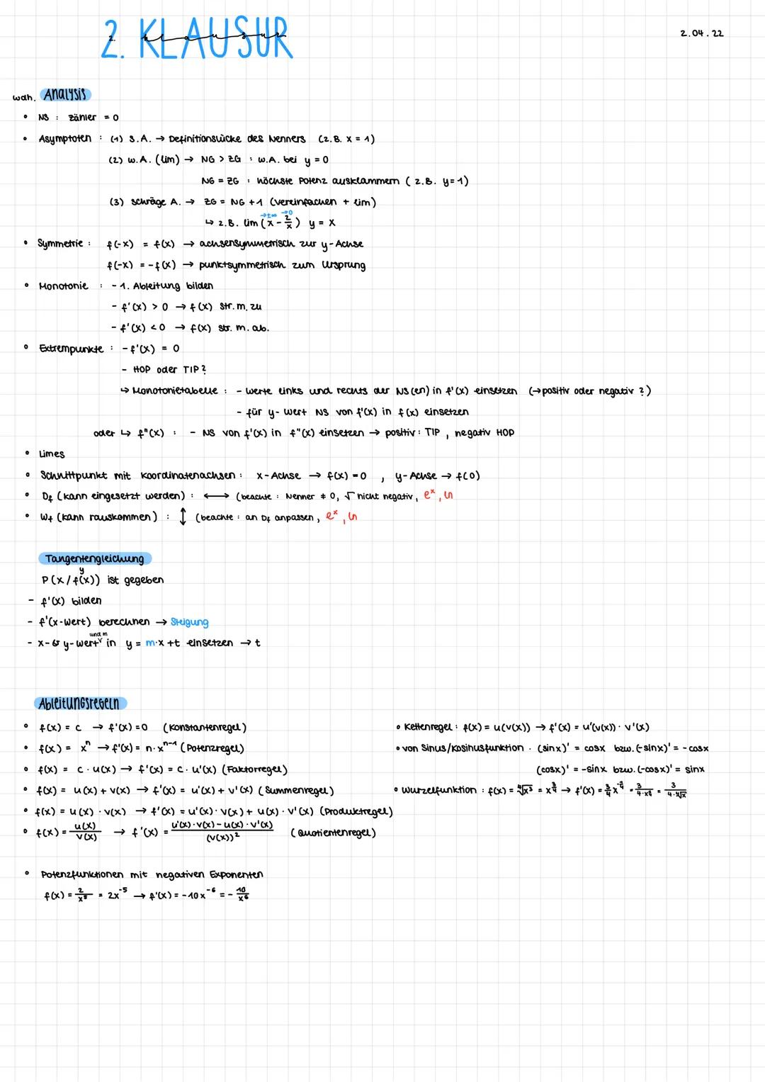 wah. Analysis
。 NS zähler = 0
• Symmetrie :
0
0 Limes
0
Asymptoten (1) 3.A. → Definitionstücke des Nenners (2.B. X = 1)
(2) w.A. (Um) →→NG >