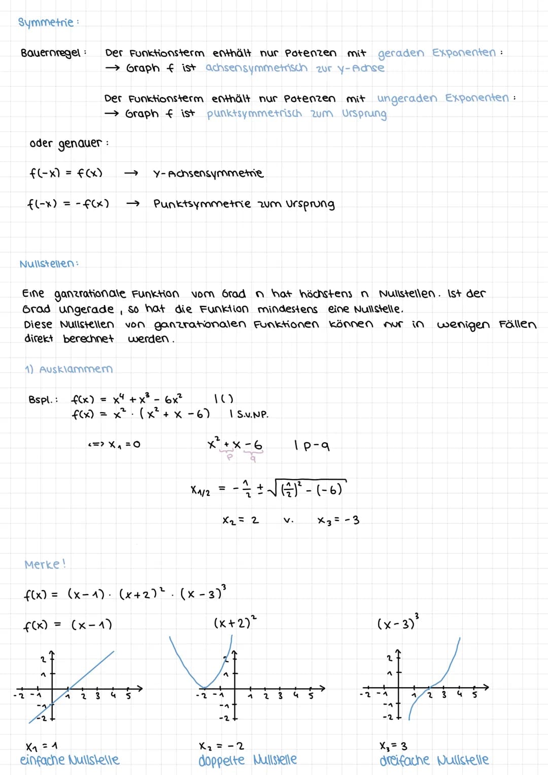 1 GANZRATIONALE FUNKTIONEN UND IHRE EIGENSCHAFTEN
Definition
unter einer ganzrationalen Funktion / Polynomfunktion vom Grad n versteht man
e