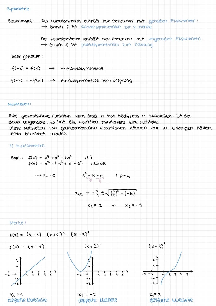 1 GANZRATIONALE FUNKTIONEN UND IHRE EIGENSCHAFTEN
Definition
unter einer ganzrationalen Funktion / Polynomfunktion vom Grad n versteht man
e